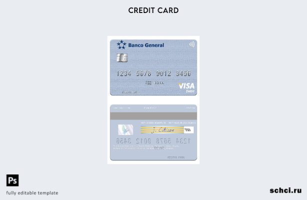 цифровая загрузка шаблона дебетовой карты Panama Banco General Visa